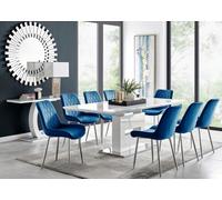 Furniturebox Uk Arezzo Large Extending Dining Table And 8 Navy Pesaro Silver Leg Chairs