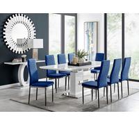 Furniturebox Uk Arezzo Large Extending Dining Table And 8 Navy Velvet Milan Black Leg Chairs