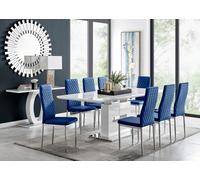 Furniturebox Uk Arezzo Large Extending Dining Table And 8 Navy Velvet Milan Chairs