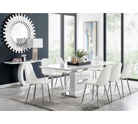 Furniturebox Uk Arezzo Large Extending Dining Table And 8 White Corona Silver Leg Chairs