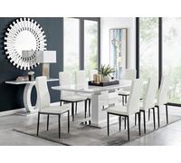 Furniturebox Uk Arezzo Large Extending Dining Table And 8 White Milan Black Leg Chairs