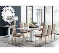 Furniturebox Uk Arezzo White High Gloss Extending Dining Table & 8 Cappuccino Milan Gold Leg Chairs