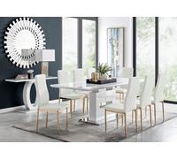 Furniturebox Uk Arezzo White High Gloss Extending Dining Table & 8 White Milan Gold Leg Chairs