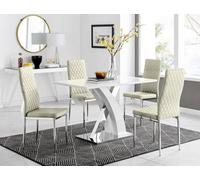 Furniturebox Uk Atlanta 4 White Dining Table And 4 Cream Velvet Milan Chairs