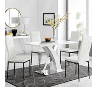 Atlanta 4 White Dining Table and 4 Milan Black Leg Chairs - White