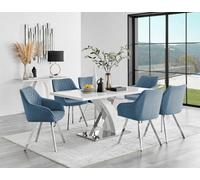 FurnitureboxUK Atlanta 6 White Dining Table & 6 Falun Silver Leg Chairs in Blue FurnitureboxUK Blue