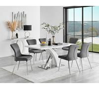FurnitureboxUK Atlanta 6 White Dining Table & 6 Nora Silver Leg Chairs in Dark Grey FurnitureboxUK Dark Grey