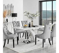 Furniturebox Uk Atlanta 6 White Dining Table And 6 Grey Belgravia Black Leg Chairs