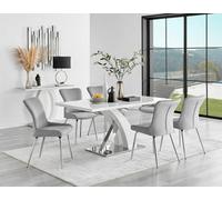 Furnitureboxuk Atlanta 6 White Dining Table And 6 Nora Silver Leg Chairs In Light Grey Light Grey One Size