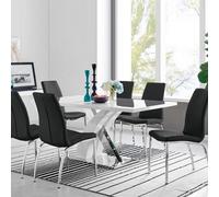 FurnitureboxUK Atlanta Modern Rectangle Chrome Metal High Gloss White Dining Table & 6 Isco Chairs Set in Black FurnitureboxUK Black