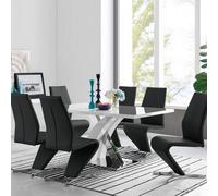 FurnitureboxUK Atlanta Modern Rectangle Chrome Metal High Gloss White Dining Table & 6 Willow Chairs Set in Black FurnitureboxUK Black