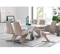 Furniturebox Uk Atlanta Modern Rectangle Chrome Metal High Gloss White Dining Table And 6 Cappuccino Beige Willow Chairs Set