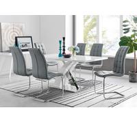 Furniturebox Uk Atlanta Modern Rectangle Chrome Metal High Gloss White Dining Table And 6 Elephant Grey Murano Chairs Set
