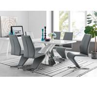 FurnitureboxUK Atlanta Modern Rectangle Chrome Metal High Gloss White Dining Table & 6 Willow Chairs Set in Grey FurnitureboxUK Grey