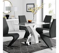 Atlanta White High Gloss Dining Table And 4 Willow Dining Chairs Set - Black