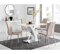 Furniturebox Uk Atlanta White High Gloss And Chrome Metal Rectangle Dining Table And 4 Cappuccino Beige Isco Dining Chairs Set
