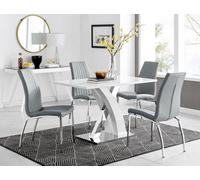 Furniturebox Uk Atlanta White High Gloss And Chrome Metal Rectangle Dining Table And 4 Elephant Grey Isco Dining Chairs Set
