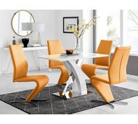 Furniturebox Uk Atlanta White High Gloss And Chrome Metal Rectangle Dining Table And 4 Mustard Willow Dining Chairs Set