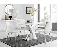 FurnitureboxUK Atlanta White High Gloss & Chrome 4 Seater Dining Table with X Shaped Legs & 4 Faux Leather Corona Chairs FurnitureboxUK White