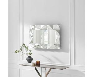 Furniturebox UK Atlas Medium Rectangle Wall Mirror 90x60cm - Bevelled Triangular Reflective Glass Frame - Art Deco Retro Style - Horizontal or Vertical Hanging - Living Room, Hallway, Bedroom Mirror