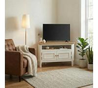 FurnitureboxUK Belle Oak Wood & Cream Corner TV Stand FurnitureboxUK Cream