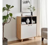 FurnitureboxUK Bisset Off-White & Wood Effect Storage Sideboard | Size: Small FurnitureboxUK Off-White Small