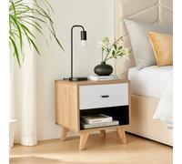 FurnitureboxUK Bisset Off-White & Wood Effect Storage Bedside Table FurnitureboxUK Off-White