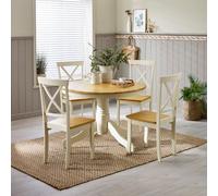 Furniturebox Uk Bude Cream Round Wooden Dining Table & 4 Millford Chairs