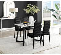 Furniturebox Uk Carson White Marble Effect Dining Table & 4 Black Velvet Milan Black Leg Chairs