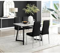 Furniturebox Uk Carson White Marble Effect Dining Table & 4 Black Velvet Milan Chairs