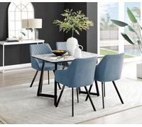 FurnitureboxUK Carson White Marble Effect Dining Table & 4 Falun Black Leg Chairs in Blue FurnitureboxUK Blue