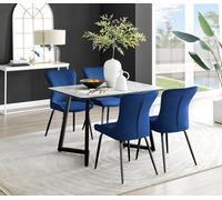 FurnitureboxUK Carson White Marble Effect Dining Table & 4 Nora Black Leg Chairs in Blue FurnitureboxUK Blue
