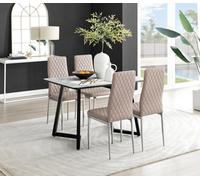 FurnitureboxUK Carson White Marble Effect Dining Table & 4 Milan Chrome Leg Chairs in Beige FurnitureboxUK Beige
