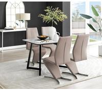 Furniturebox Uk Carson White Marble Effect Dining Table & 4 Cappuccino Willow Chairs