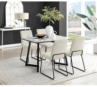 FurnitureboxUK Carson White Marble Effect Dining Table & 4 Halleyy Chairs in Cream FurnitureboxUK Cream