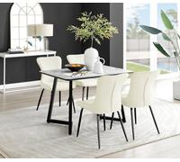 Furniturebox Uk Carson White Marble Effect Dining Table & 4 Cream Nora Black Leg Chairs