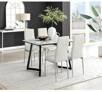 FurnitureboxUK Carson White Marble Effect Dining Table & 4 Velvet Milan Chairs in Cream FurnitureboxUK Cream