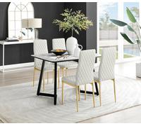 Furniturebox Uk Carson White Marble Effect Dining Table & 4 Cream Velvet Milan Gold Leg Chairs