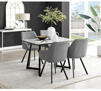 FurnitureboxUK Carson White Marble Effect Dining Table & 4 Falun Black Leg Chairs in Dark Grey FurnitureboxUK Dark Grey