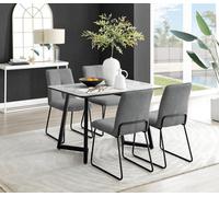 Furniturebox Uk Carson White Marble Effect Dining Table & 4 Dark Grey Halle Chairs