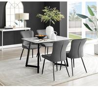 FurnitureboxUK Carson White Marble Effect Dining Table & 4 Nora Black Leg Chairs in Dark Grey FurnitureboxUK Dark Grey
