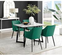 Furniturebox Uk Carson White Marble Effect Dining Table & 4 Green Calla Black Leg Chairs