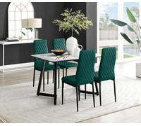 Furniturebox Uk Carson White Marble Effect Dining Table & 4 Green Velvet Milan Black Leg Chairs
