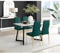 Furniturebox Uk Carson White Marble Effect Dining Table & 4 Green Velvet Milan Gold Leg Chairs