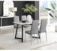 FurnitureboxUK Carson White Marble Effect Dining Table & 4 Milan Chrome Leg Chairs in Grey FurnitureboxUK Grey