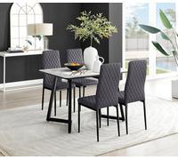 FurnitureboxUK Carson White Marble Effect Dining Table & 4 Velvet Milan Black Leg Chairs in Grey FurnitureboxUK Grey