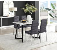 Furniturebox Uk Carson White Marble Effect Dining Table & 4 Grey Velvet Milan Chairs