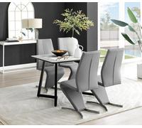 FurnitureboxUK Carson White Marble Effect Dining Table & 4 Willow Chairs in Grey FurnitureboxUK Grey