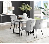 Carson White Marble Effect Dining Table and 4 Nora Black Leg Chairs - Light Grey