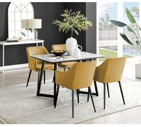 FurnitureboxUK Carson White Marble Effect Dining Table & 4 Calla Black Leg Chairs in Mustard FurnitureboxUK Mustard
